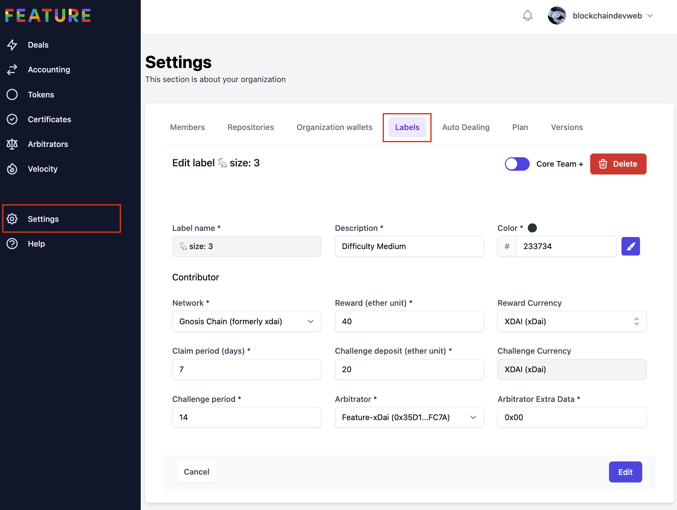Feature's Label Editor